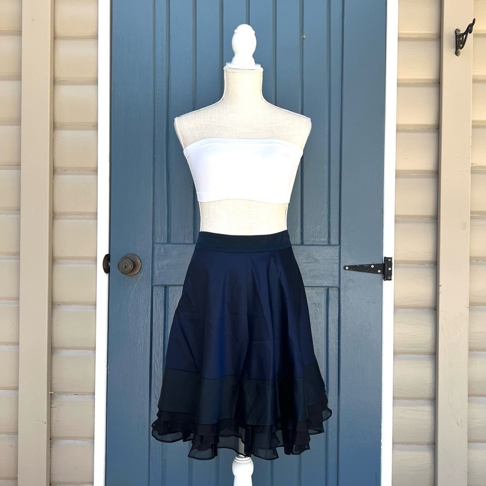 Diane Von Furstenberg Silk Navy Blue Black Short A-line Skirt Women Size 8